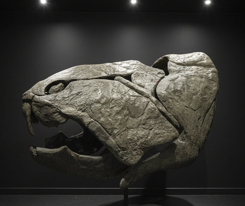 Dunkleosteus skull life sized replica for sale from The Prehistoric Store, Paleoart by John Mac